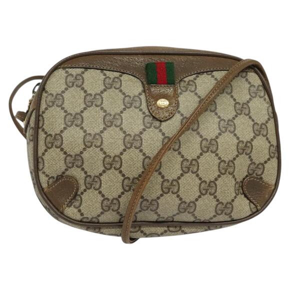 GUCCI GG Supreme Web Sherry Line Bag Pvc Beige Gold 89 02 066 - Picture 1 of 16